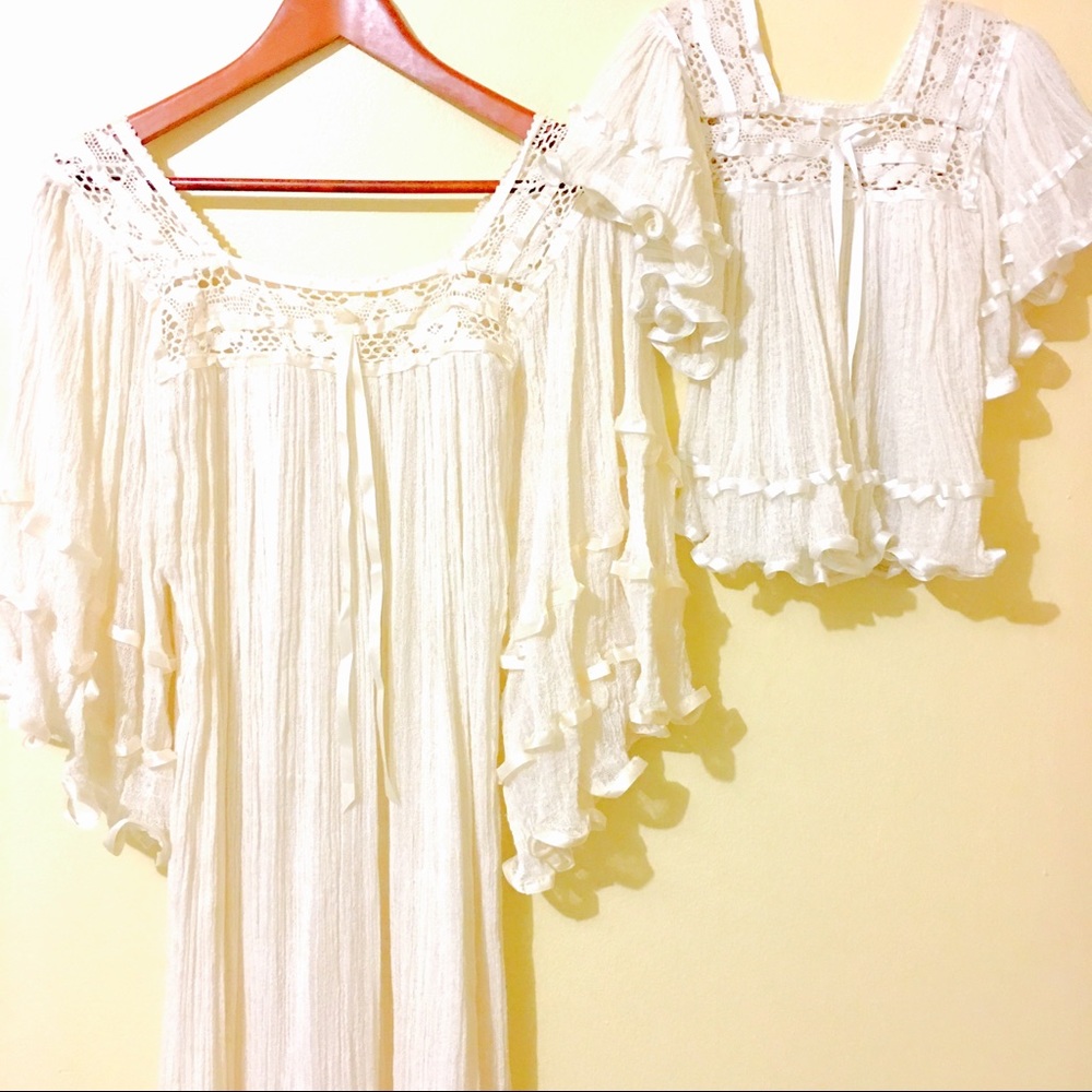 Mommy and Me Mexican Dress Crochet Blouse Tunic Mini Dresses Boho Chic